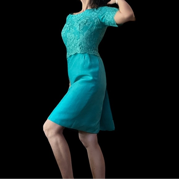 Vintage Jack Goldbach A Formal - turquoise dress 1960s - Picture 2 of 11